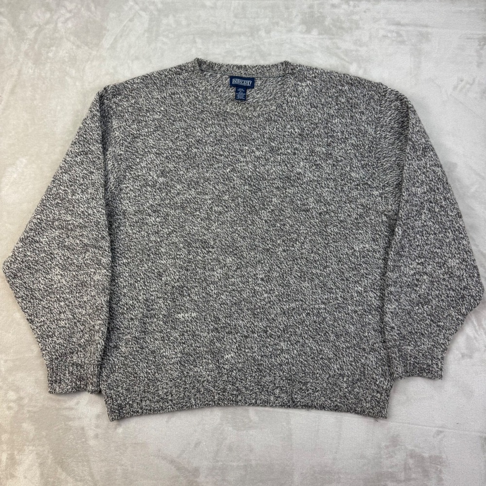 Vintage Lands End Wool Sweater Mens XL Chunky Cable Knit Marled Made In USA Grey